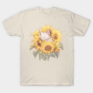 Kitten cat asleep in sunflowers ...awww! T-Shirt